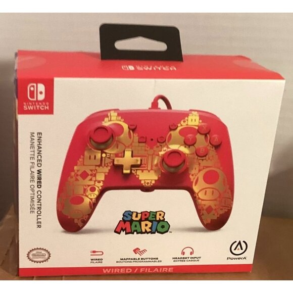 Nintendo Switch Enhanced Wired Controller Super Mario Golden M Design - Picture 1 of 4